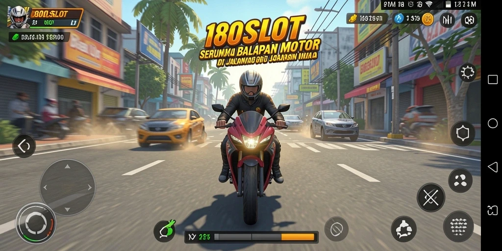 Screenshot gameplay 180SLOT menampilkan aksi balapan motor yang seru dan mendebarkan.