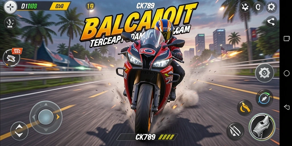 Screenshot utama CK789 menampilkan aksi balapan motor yang seru dan mendebarkan.