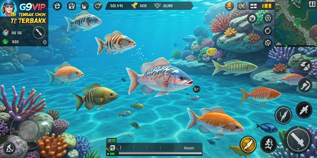 Tampilan gameplay menarik dari G9VIP dengan aksi tembak ikan.