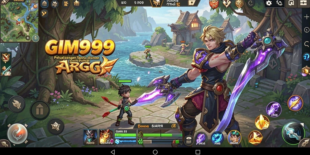 Screenshot GIM999 menampilkan aksi pertarungan seru di dunia fantasi.