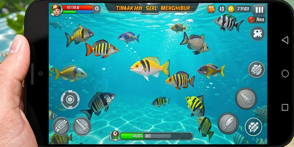 Gameplay menarik dalam H03 dengan berbagai ikan untuk ditembak.