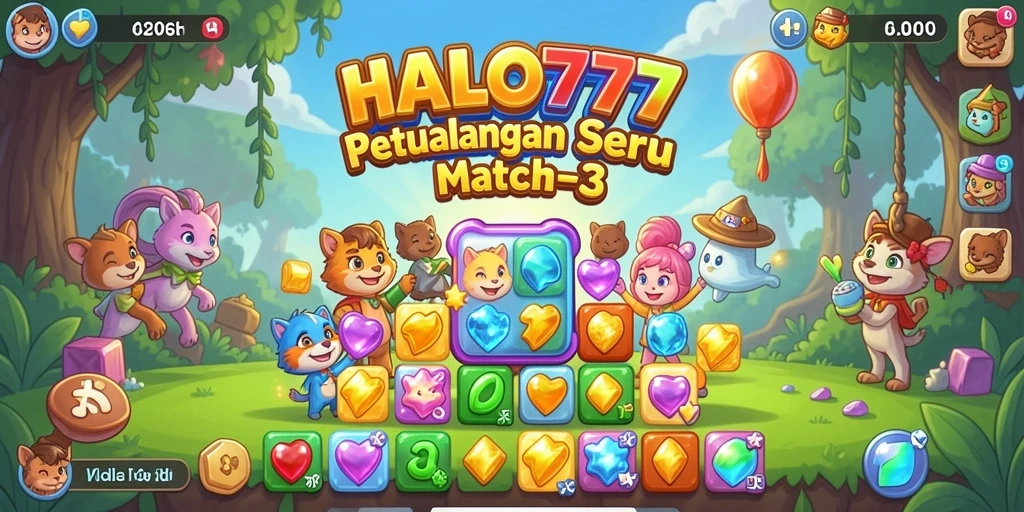 Gameplay seru HALO777 dalam aksi Match-3 yang penuh warna.
