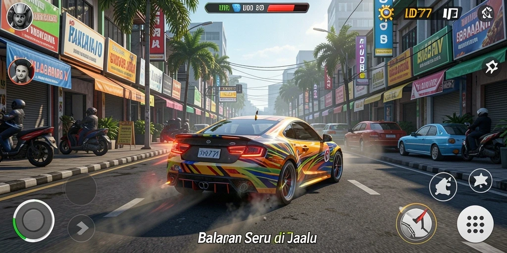 Tampilan gameplay mendebarkan dengan mobil balap beraksi.