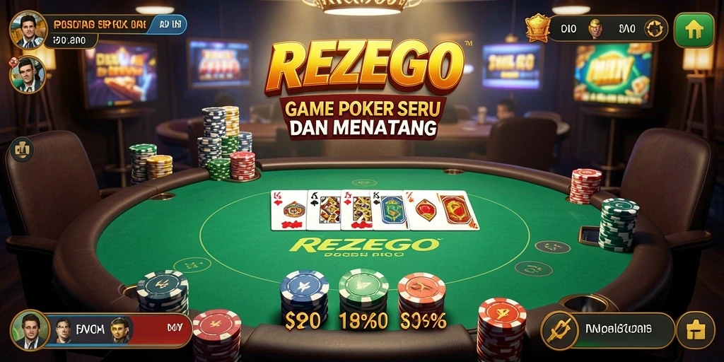Screenshot utama REZEGO menunjukkan pengalaman gameplay Poker yang mendebarkan.