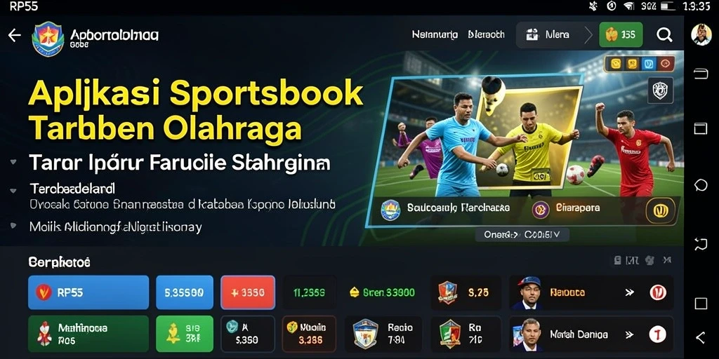 Screenshot utama RP55 menampilkan antarmuka taruhan olahraga yang menarik.