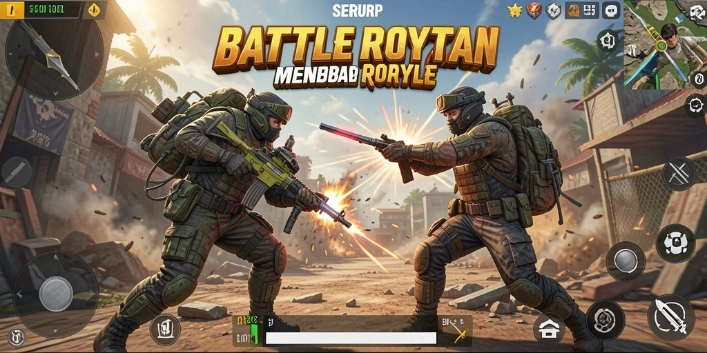 Screenshot SERURP menampilkan pertempuran epik dalam gameplay Battle Royale.
