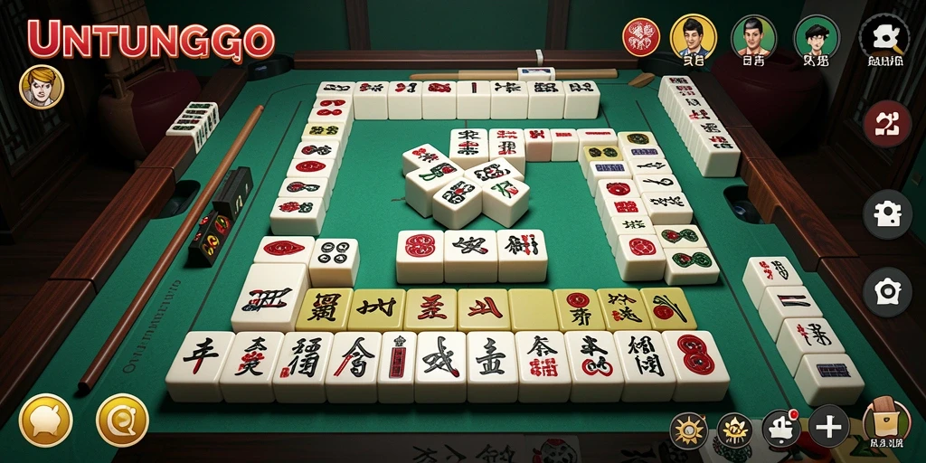 Tampilan gameplay seru UNTUNGGO dengan grafis Mahjong yang menawan.